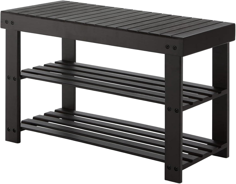 Taoset Bamboo Shoe Bench with Storage Shelf - Entryway Organizer with 286 lbs Weight Capacity, Black