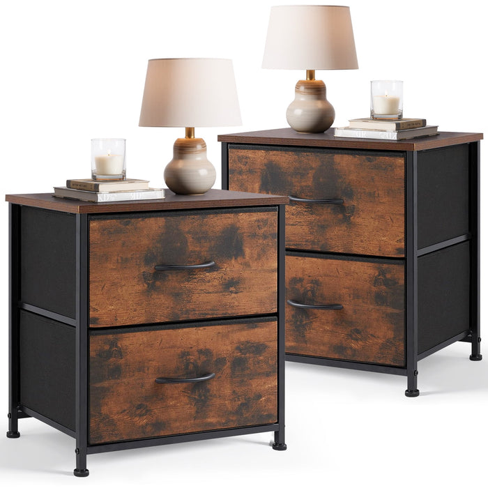 Betcozy 2-Drawer Fabric Nightstand Dresser, 2 Pcs Dressers, Modern Bedside End Table & Small Space Organizer, Wooden Top, Rust