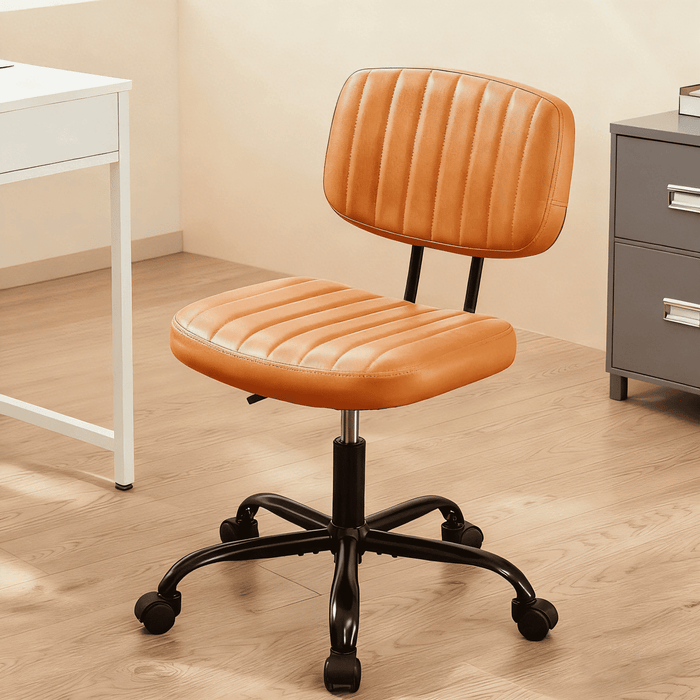 Taoset PU Leather Office Chair with Thick Cushion - Height Adjustable & 360掳 Swivel for Home Office, Salon & Dressing Room, Brown