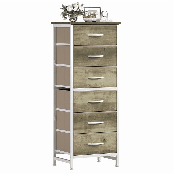 Nextay 6-Drawer Slim Dresser, Fabric Storage Tower for Bedroom & Entryway, Sturdy Steel Frame & Wood Top for Small Spaces,OAK