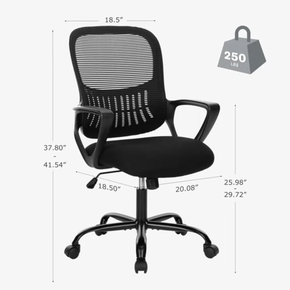 Ergonomic Mid-Back Mesh Office Chair with Lumbar Support, Swivel Rolling Desk Chair with Armrests and Wheels for Home and Study Use