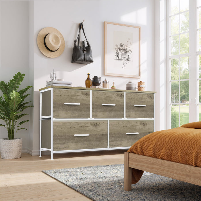Blorly 5 Drawers Dresser, Storage Dresser Organizer with Drawers, Chest of Drawers, Dresser with Metal Frame and Wood Tabletop for Bedroom, Guest Room, Closet, Entryway, Nursery, Smoked ash
