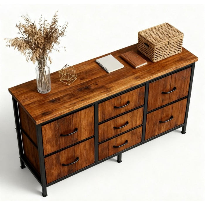 Blorly 7 Drawers Dresser, Storage Dresser Organizer with Drawers, Chest of Drawers, TV Stand Dresser with Metal Frame and Wood Tabletop for Bedroom, Guest Room, Closet, Entryway, Nursery, Rust