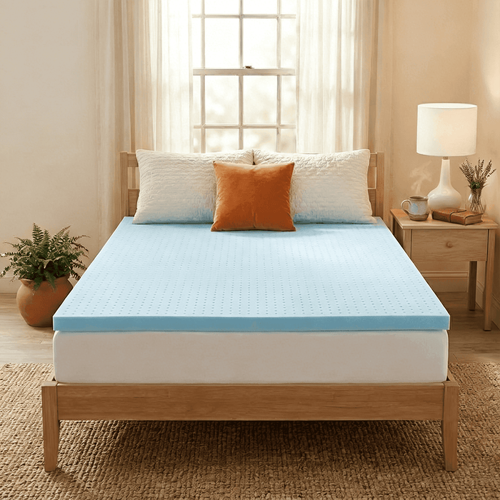 IULULU 3 inch Full Size Blue Memory Foam Mattress Topper, Breathable High Density Support Foam Bed Pad for Pressure Relief & Cozy Sleep