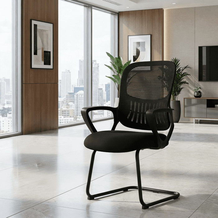 Taoset Office Chair without Wheels, Conference Reception Guest Chair with Arms and Lumbar Support, 1 PCS