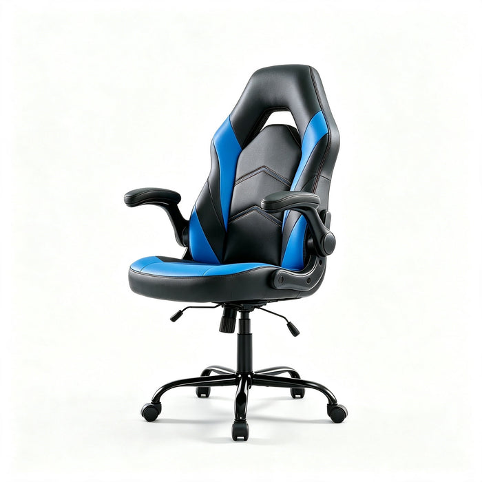 Taoset PU Leather Video Game Chair with Headrest and Lumbar Pillow, Fixed Armrests, Tilt‑Lock for Gaming Room, Blue