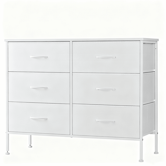 Taoset 6-Drawer Fabric Dresser with Wood Top - Compact Storage Cabinet for Bedroom and Living Room, White