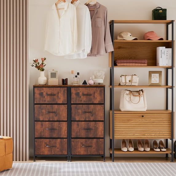 Aidoly Dresser, 4 Storage Drawers, Anti-Tip Fabric Closet Chests Organizer Tower Furniture with Wooden Top, Metal Frame