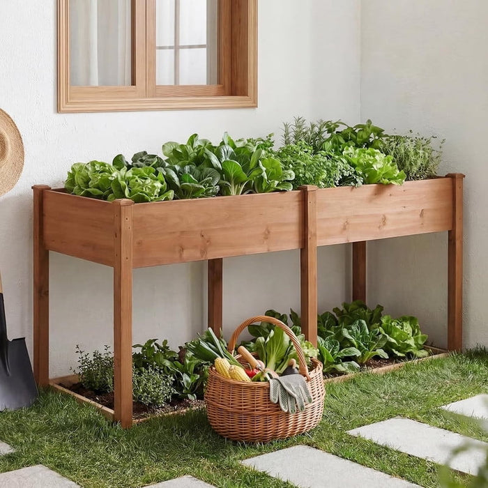 Bigleap Elevated Raised Garden Bed, 72'' Wooden Planter Box for Backyard Patio Balcony, Brown