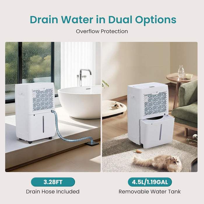 TINKLE WELL 50 Pint Dehumidifier with Auto Drain Hose, Quiet Moisture Control, Covers 4500 sq.ft, Portable for Basement Home, Bedroom, Bathroom