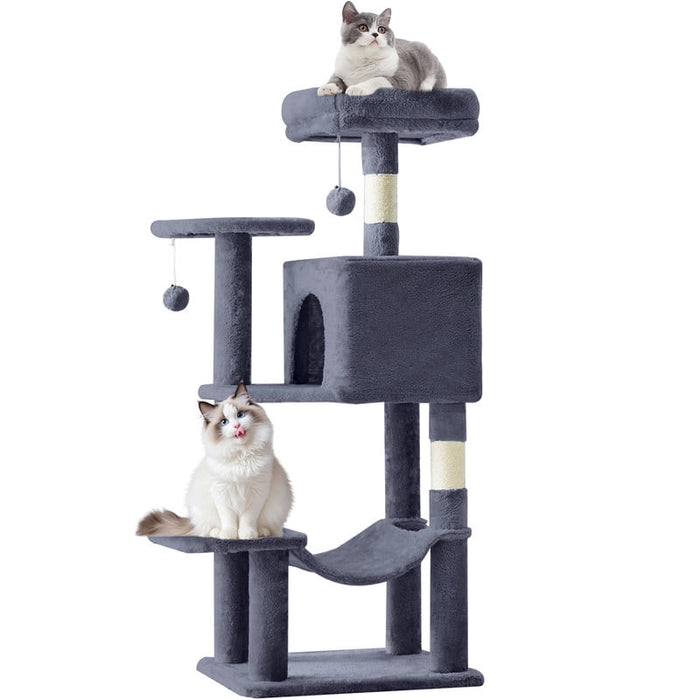 Simenmax 44" Gray Cat Tree Tower, Multi-Level Cat Climbing Tower with Hammock & Condo for Indoor Cats