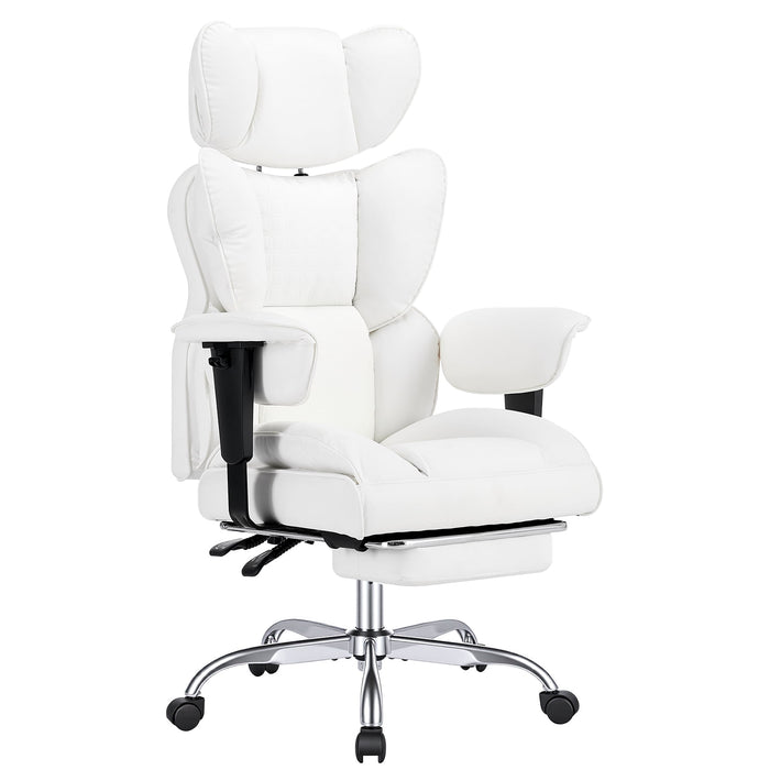 Taoset Big and Tall Office Chair, 350lbs Heavy Duty Ergonomic Reclining Desk Chair with Height Adjustable Armrests, Footrest, High Back Leather Computer Executive Chair for Home Office, Beige