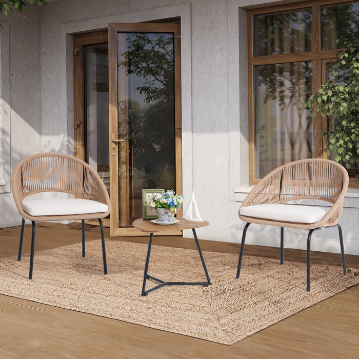 3 Pieces Rocking Bistro Set, Patio Rattan Furniture Conversation Chairs with Coffee Table & Cushions for Balcony Porch Poolside