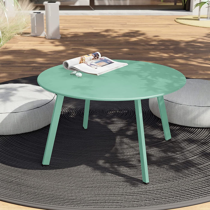 Betcozy 27.5 '' Outdoor Round Steel Coffee Table, Weather Resistant, Anti-Rust Side Table, Mustard