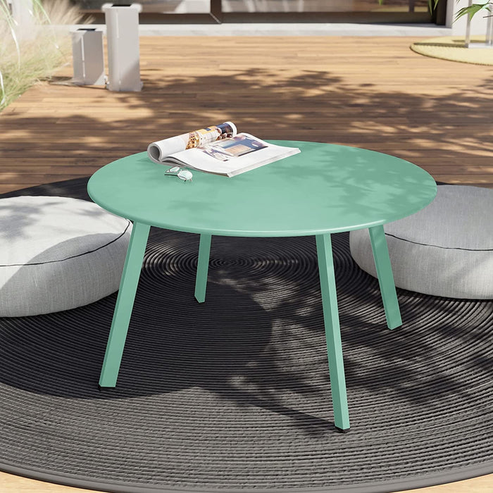 Betcozy 27.5 '' Outdoor Round Steel Coffee Table, Weather Resistant, Anti-Rust Side Table, Mustard
