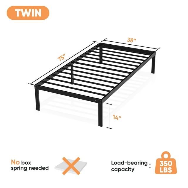 Twin Size Bed Frame Classic Metal High Platform Bedframes Iron-Art Headboard/Footboard/Under Bed Storage, 14 Inch High