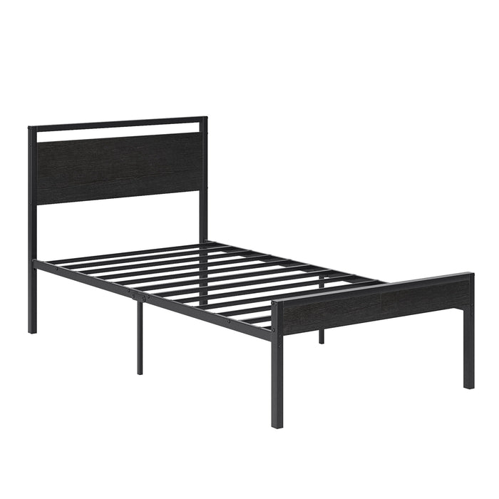 Taoset Twin Size Modern Metal Platform Bed Frame with Black Oak Wooden Headboard and Footboard, Heavy Duty Steel Slat Support, No Box Spring Needed, Noise-Free, Easy Assembly, Sleek Charcoal Black