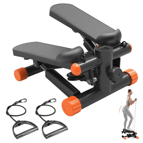 Betcozy Mini Stepper for Home, Stair Steppers with Resistance Bands for Full Body Exercise, Low Noise and No Assembly Required, 300LBS Capacity, Orange
