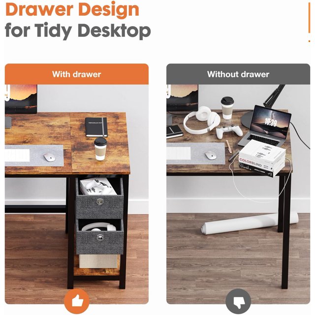 wOod-it Desk-Computer Office Desk with Drawers Small Writing Work Study Desks for Home with Storage Shelves,Desk & Workstations for Home Office Bedroom
