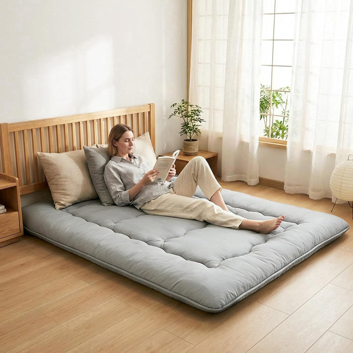 Taoset Japanese Floor Mattress, 4-Inch Thick Minimalist Tatami Mattress with Diamond Stitching, Removable Washable Cover Roll Up Guest Bed Meditation Yoga Mat for Dorm, Apartment, Full, Gray