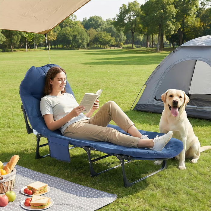 Bigleap Folding Camping Cot with Mattress – 6-Position Recliner to Bed, 450 lbs Capacity, Lightweight Portable Camp Bed for Adults, Outdoor & Indoor Use, Blue