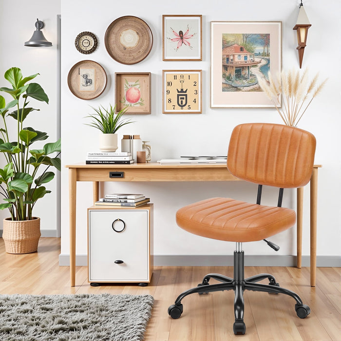 Blorly Cute Task Chair, Adjustable Armless Activity Chair with Wheels, Comfy Low Back Swivel Desk Chair, Brown