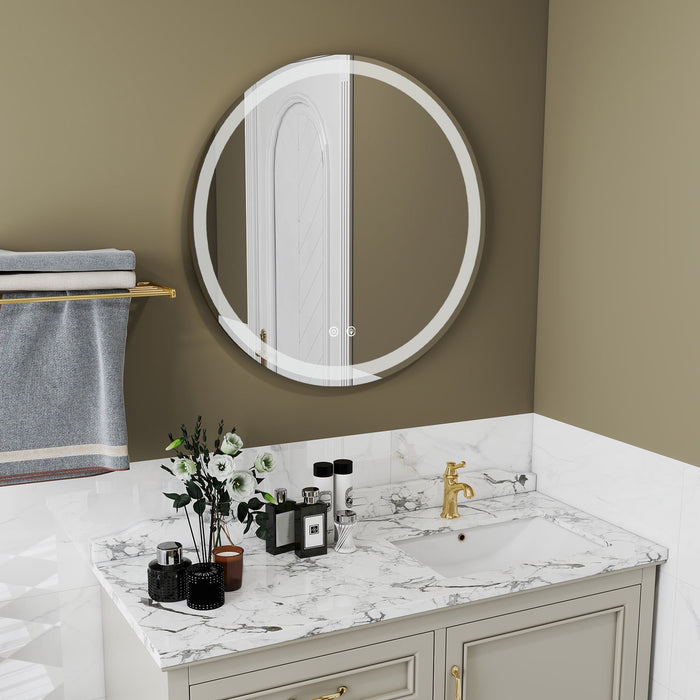 Blorly Bathroom Mirror with LED Light, 24 inch Round Circle Vanity Wall Mirror for Living Room, Bedroom