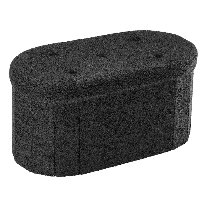 Taoset Upholstered Storage Ottoman Bench, Oval Storage Seat with Dividers for Bedroom, Living Room, Boucle Black, 30 inch