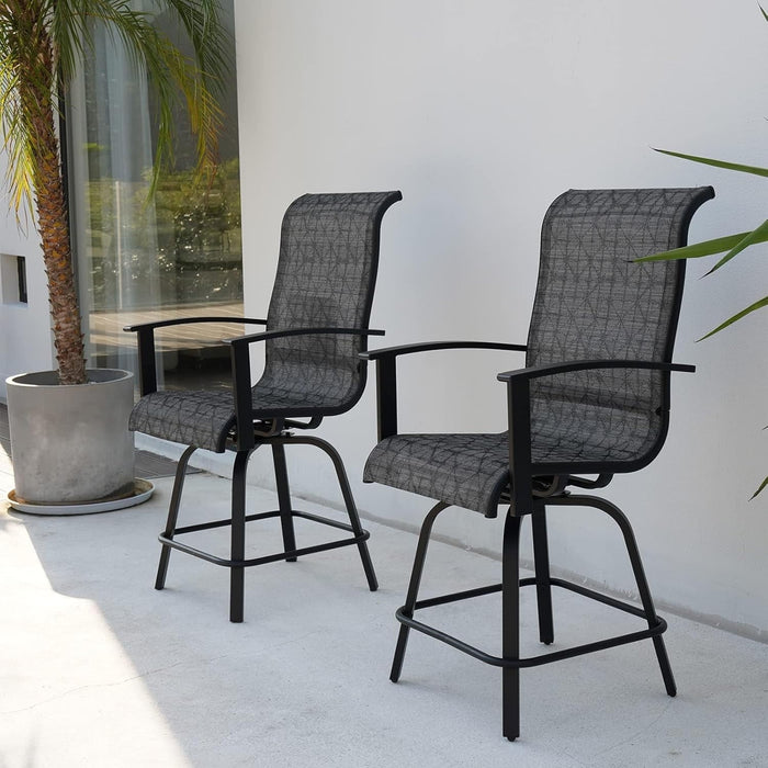 Blorly Counter Height Bar Stools, Set of 2 Swivel Dining Chair, Waterproof Mesh Sling Chair for Outdoor, Patio, Backyard, Black