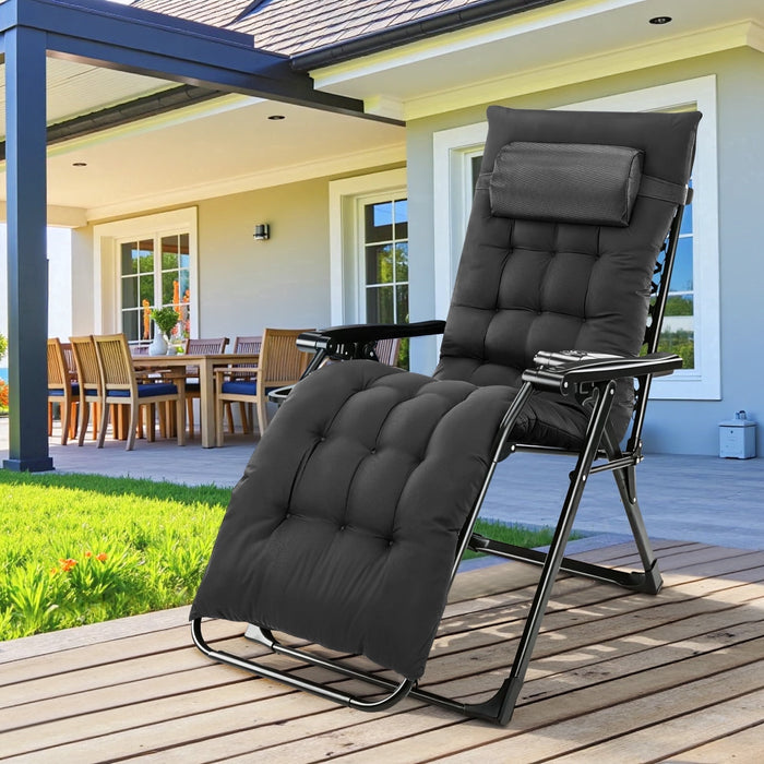 Nextay Zero Gravity Chair, Reclining Camping Lounge Chair for Indoor, Reclining Patio Chairs with Cup Holder Trays and Removable Cushion, Folding Recliner for Outdoor, Black