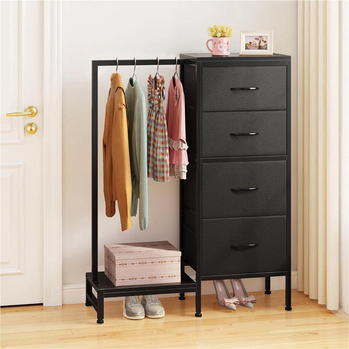 Bigleap 4-in-1 Storage Tower, Clothes Rack with Shoe Shelf and Drawers, Vertical Organizer for Entryway Living Room, Black
