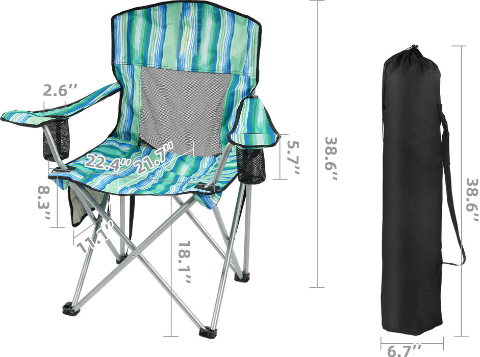 Simenmax Folding Camping Chair Recliner - Portable Outdoor Chair with Mesh Back, Cup Holder & Storage for Beach, Lawn, Camping，Turquoise