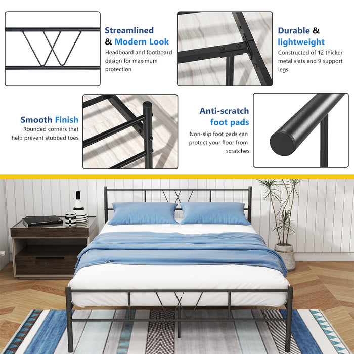 Bed Frame with Headboard,12 Inch Heavy Duty Slat Metal Platform Bed Frame,No Box Spring Needed