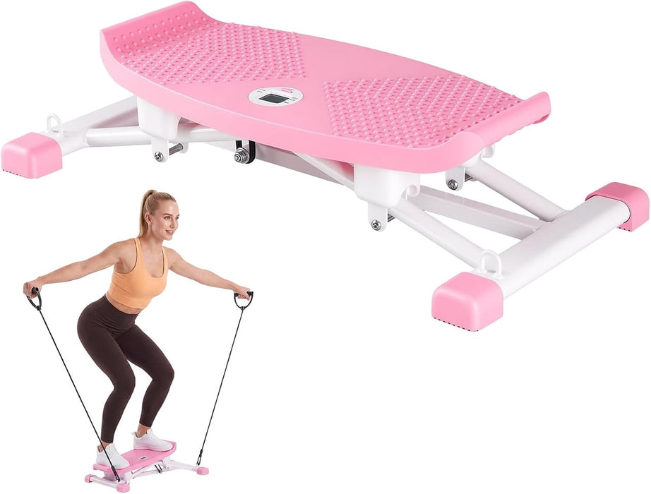 Simenmax Ski Balance Board for Adults, Lateral Rocking Stepper with Resistance Bands & LCD Display, Pink