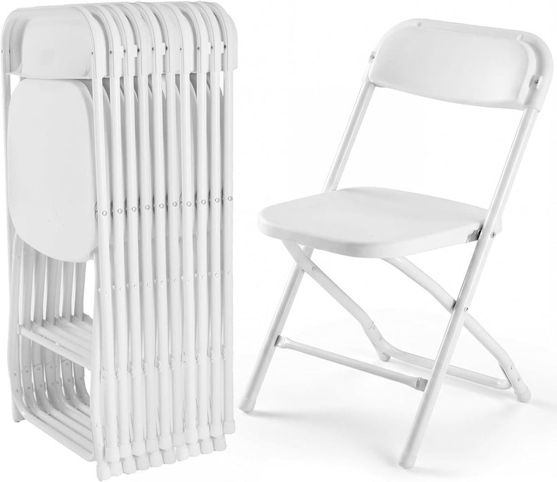 Simenmax 10-Pack Heavy Duty Folding Chairs, Ergonomic Back Support, Portable Plastic Dining Chairs for Home Office Conference Wedding Party Patio Garden Camping, White