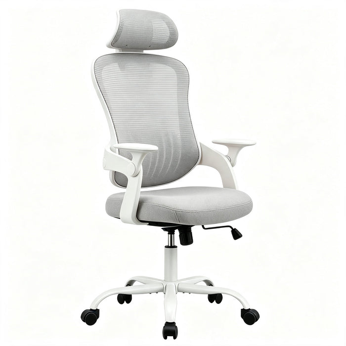 Taoset High‑Back Mesh Office Chair with Adjustable Headrest, Flip‑Up Armrests Swivel Desk Chair for Home Office, Gray
