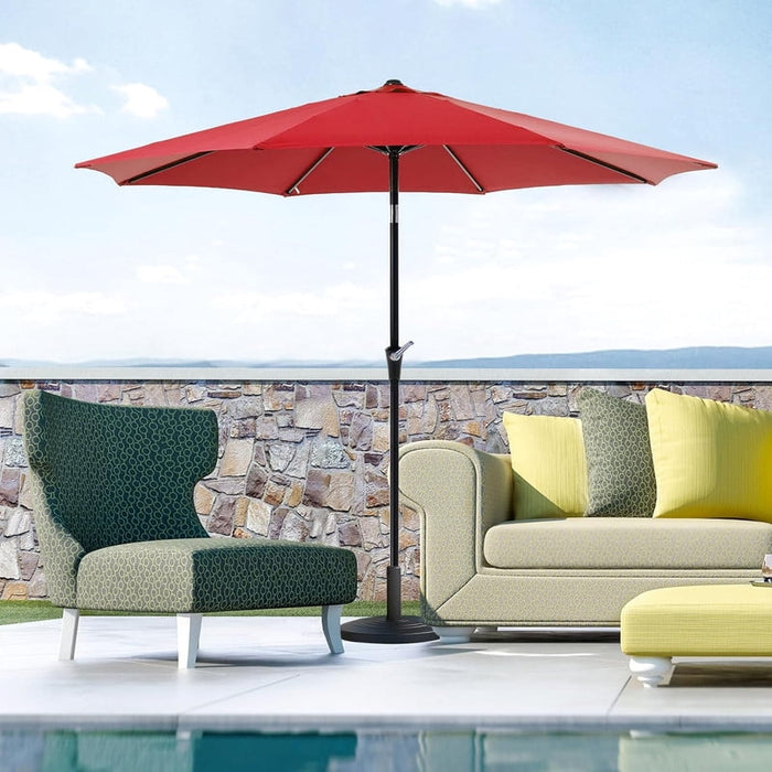 Simenmax 9FT Patio Umbrella with Tilt and Crank, Outdoor Umbrella for Table Waterproof UV Blocking, Heavy Duty Market Sun Shade for Pool, Deck, Garden, Red