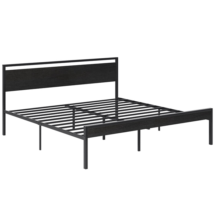 Taoset King Size Modern Metal Platform Bed Frame with Black Oak Wooden Headboard and Footboard, Heavy Duty Steel Slat Support, No Box Spring Needed, Noise-Free, Easy Assembly, Sleek Charcoal Black
