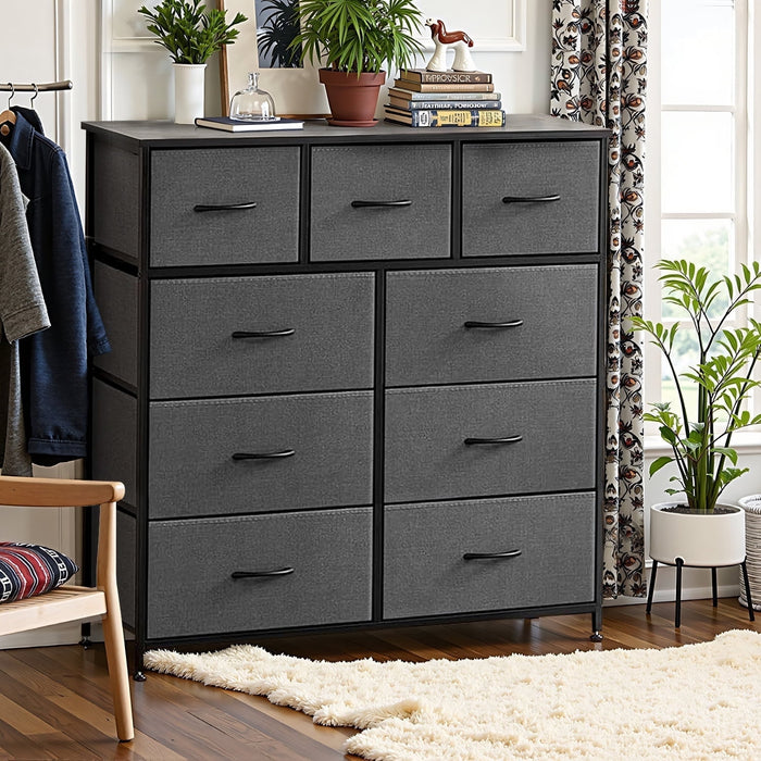 Simenmax 9 Storage Dresser for Bedroom, Wide Fabric Closet Chests Organizer Tower Furniture, Gray