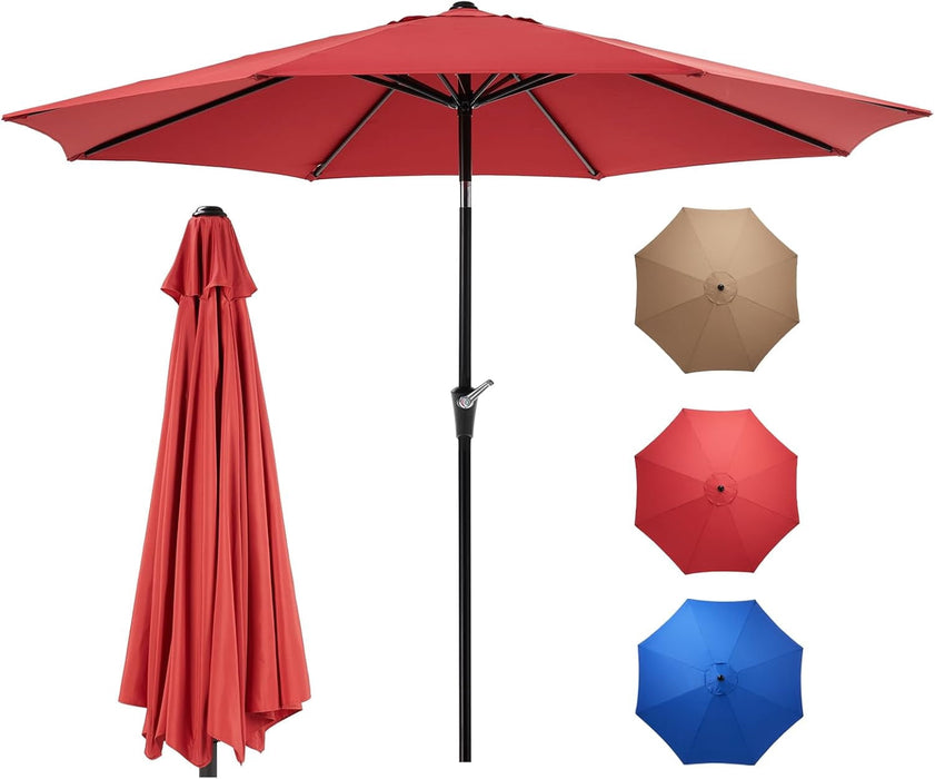 Ethovia 9FT Patio Umbrella, Waterproof with 8 Sturdy Ribs, Tilt & Crank Button – Perfect for Poolside, Terrace, Red