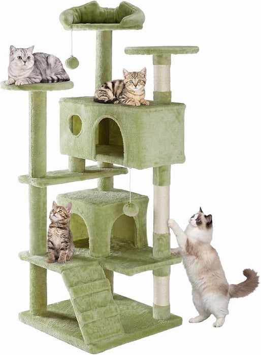 Simenmax 54'' Cat Tree Tower for Indoor Cats, Multi-Level Cat Condo with Climbing Ladder,Green