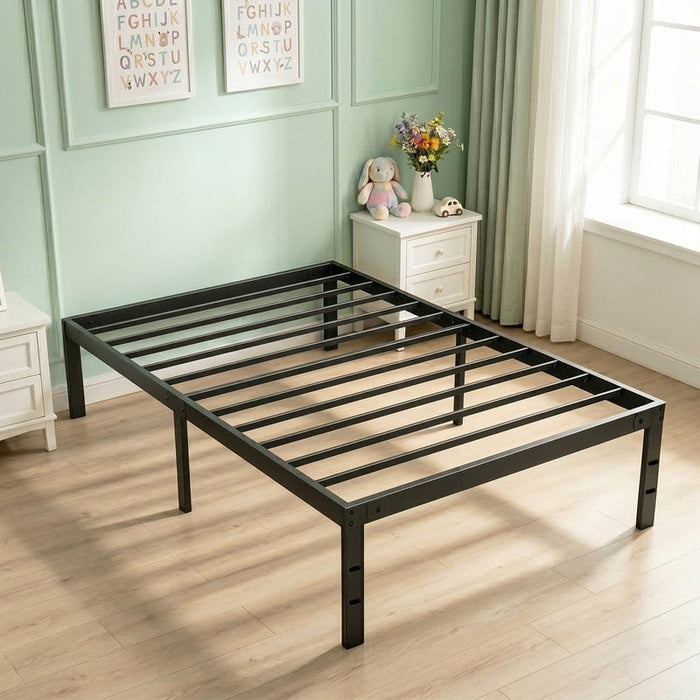 Blorly Metal Platform Bed Frame, 14 Inch Heavy Duty Steel Slats Mattress Foundation, No Box Spring Needed, Quiet Silent Bedframe with Storage, Twin XL, Black