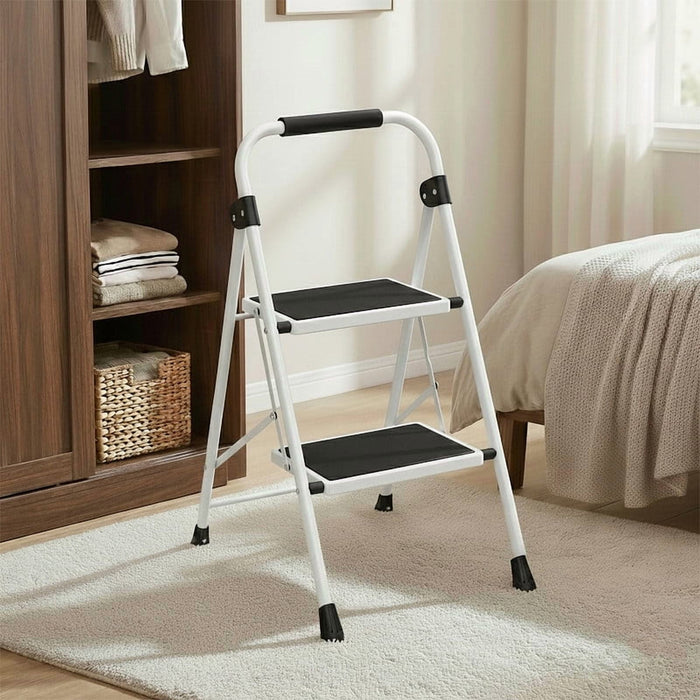 Blorly Step Ladder, Sturdy 2 Step Stool with Anti-Slip Pedal, Automatic lock, for Home Kitchen, Garage, Outdoor Use, Gray