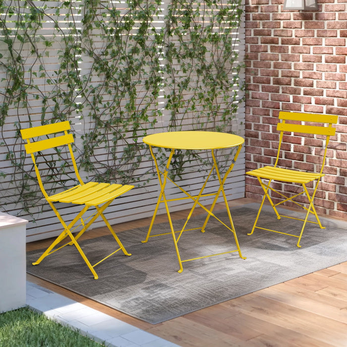 Betcozy Patio Bistro Set, Premium Steel Foldable Patio Furniture Sets, Patio Table and Chairs for Bistro, Balcony, Coffee Shop, Mango Yellow