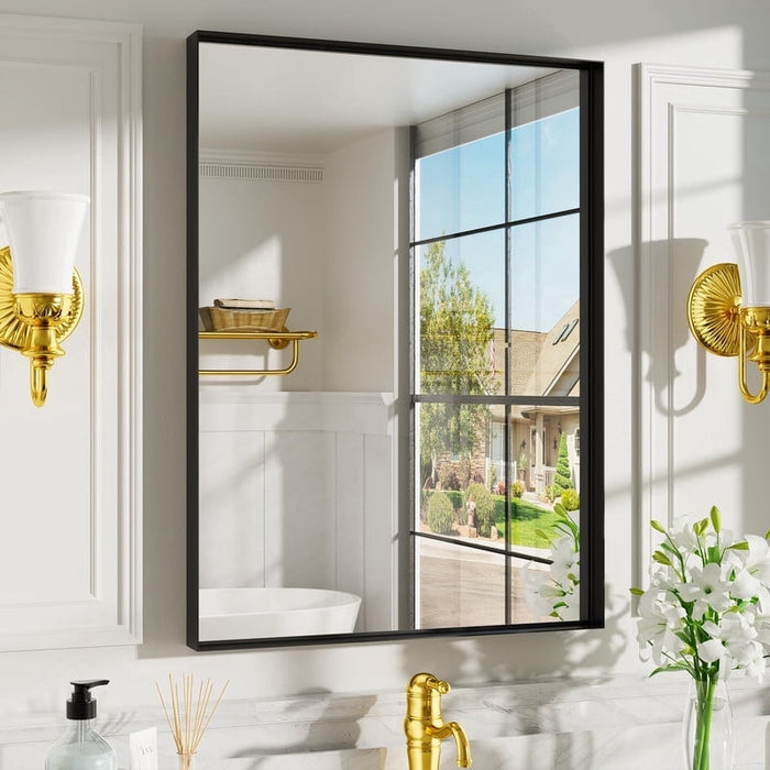 Simenmax Black Bathroom Mirror – 40"x24" Rectangular Wall Mounted Vanity Mirror, Anti-Rust Aluminum Frame, Tempered Glass, Horizontal or Vertical Hanging