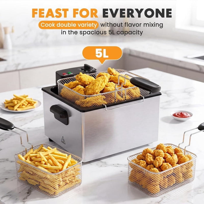Nextay 5.3QT Electric Deep Fryer with Basket ¨C 1800W Stainless Steel, 4 Temperature Settings for Chicken, Shrimp & Fries