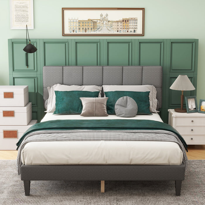 TINKLE WELL Queen Size Bed Frame, Fabric Upholstered Platform Bed Frame with Headboard, and Strong Wooden Slats, No Box Spring Needed, Easy Assembly, Grey