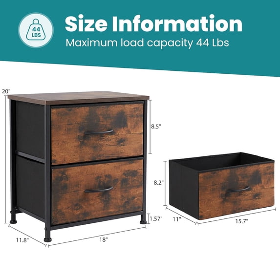 Nightstand with 2 Fabric Drawers, Small Dresser End Table for Bedroom, Closet, Dorm, Bedside Storage Organizer