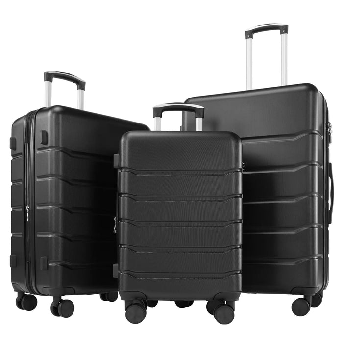 Taoset 20" + 24" + 28"Inch Expandable Hard Shell  Luggage Set, ABS Suitcase with Dual Spinner Wheels, TSA Locks, 3-Piece Spinner Suitcase Set, Black