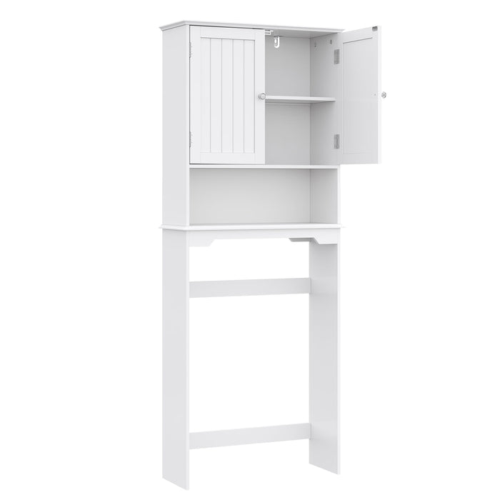 Over The Toilet Storage Cabinet with 3 Shelves and 2 Doors, Adjustable Bathroom Organizer, White